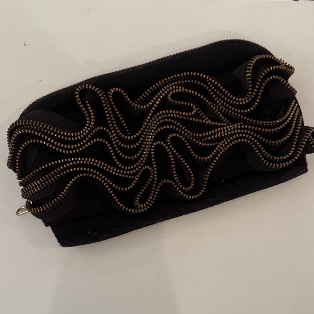 J. Crew Black Clutch with Gold Detailing